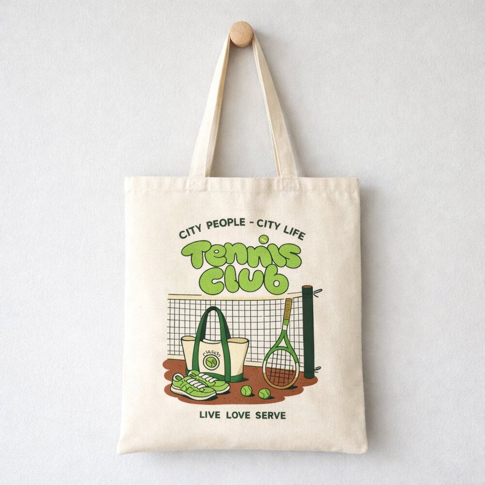 15in x 16in Tennis Club Cotton Tote Bag